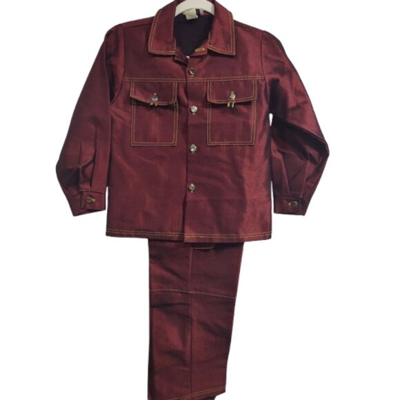 Annie Kids Other - Vintage Annie Kids 7/8 Red Metallic Matching Boys Long Sleeve Shirt & Pant 7/ 8